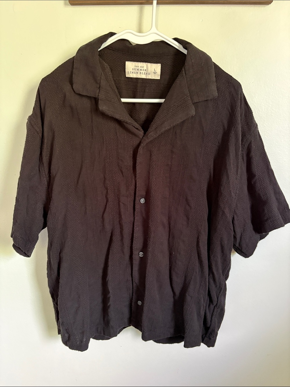 Abercrombie & Fitch Summer Linen Blend Short-Sleeve Shirt Jacket - Black